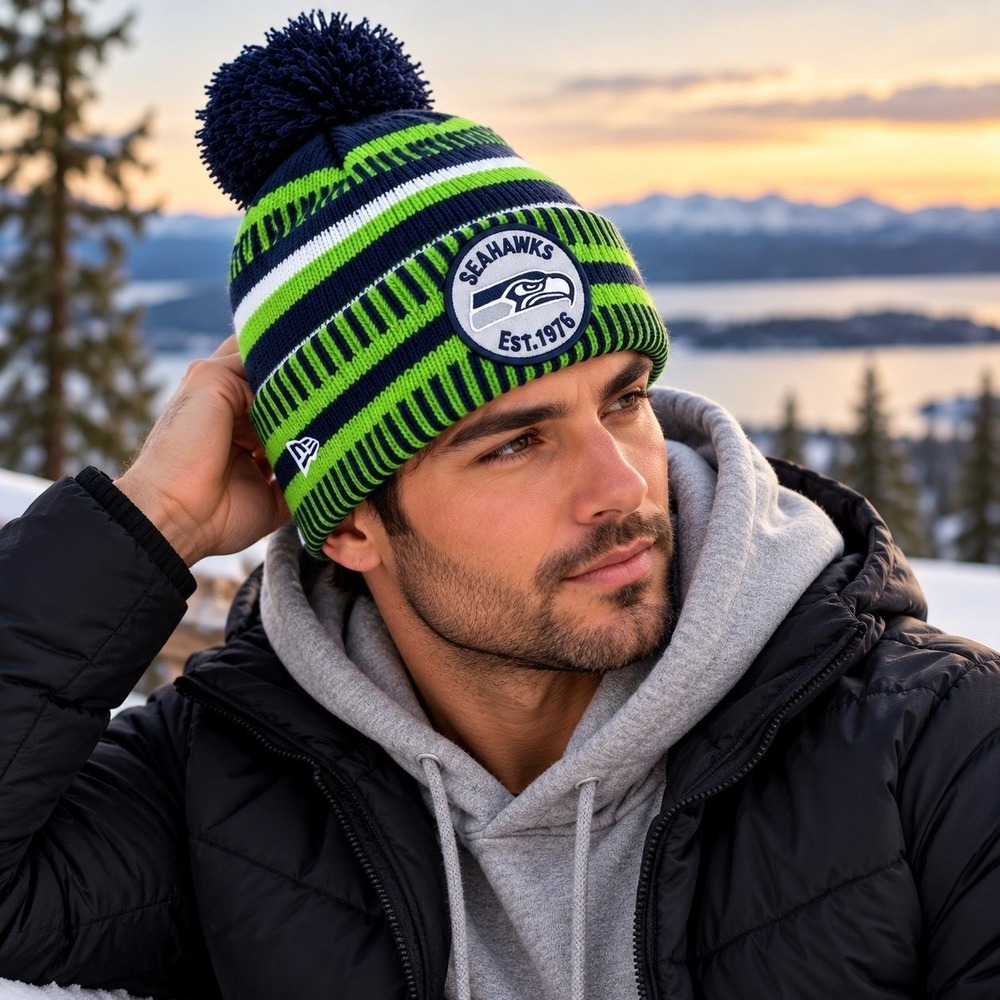 Seattle Seahawks New Era Pom Knit Beanie NWT NFL Est 1976 One Size Blue Green